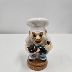 Shafford China Chef with Black Cat~Salt/Pepper Shaker‎ Hand Painted Vintage